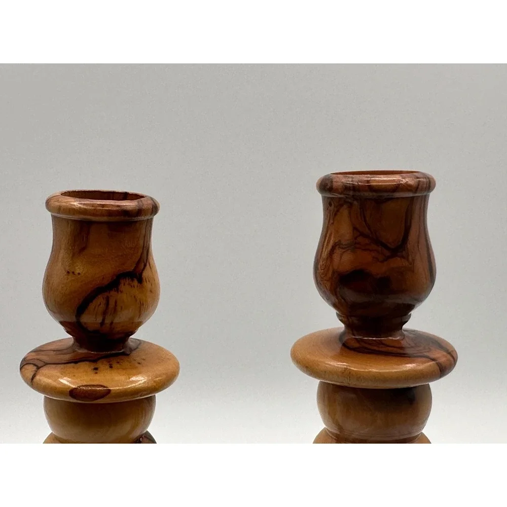 Handmade Olive Wood Candle Holders Craft 9